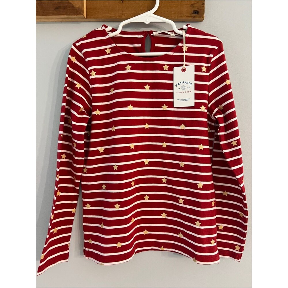 FatFace Young Crew Red Stripe Gold Star Top NWT Kids 7/8